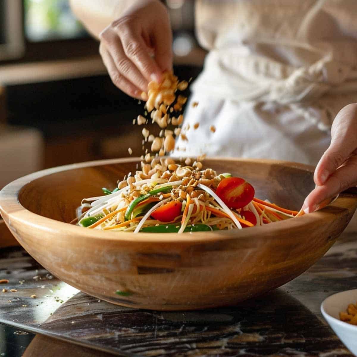 Image of finishing the Green Papaya Salad 