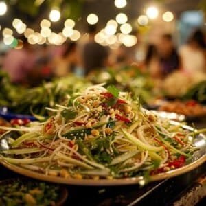 Plate of sum tome Green Papaya Salad