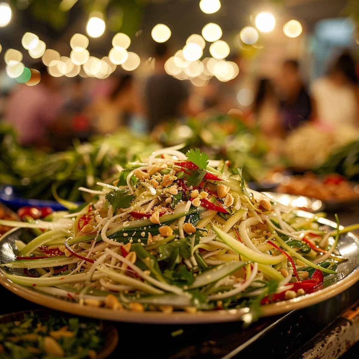 A Plate of Thai Green Papaya Salad also known as Som Tum.