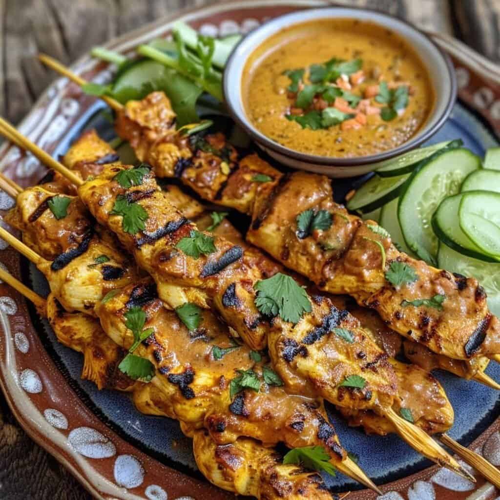 Plate Thai Chicken Satay(Gai Satay) with penut sauce