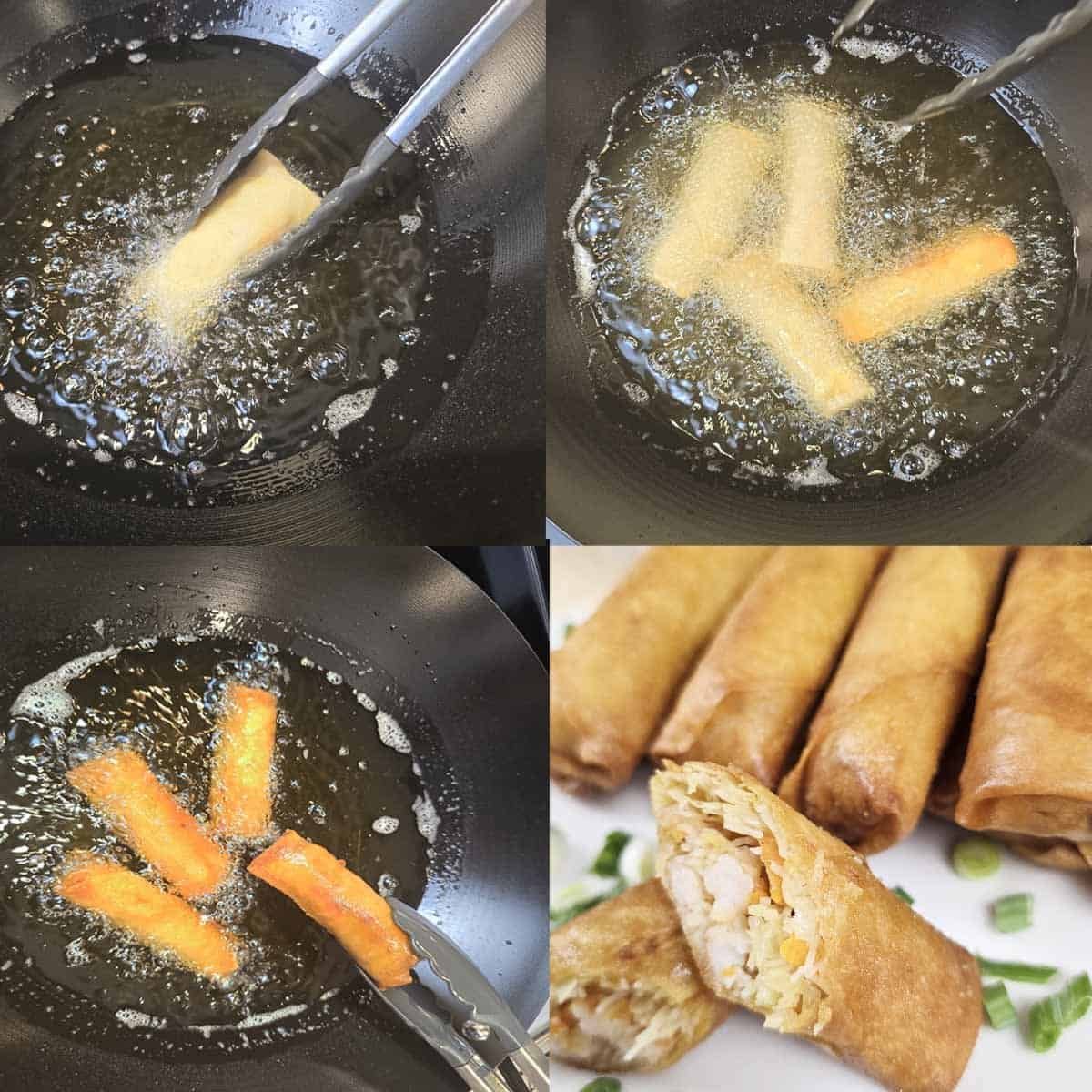 Image showing the process of how to fry thai fried spring rolls also known as Por Pia Tod