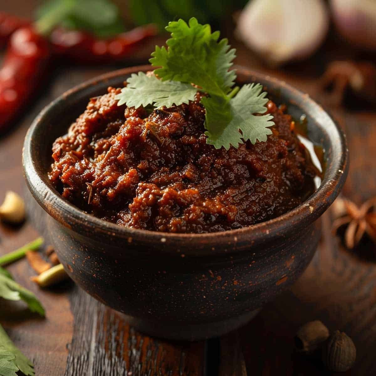 Fresh bowl of Massaman Curry Paste with vibrant colors and rich texture.