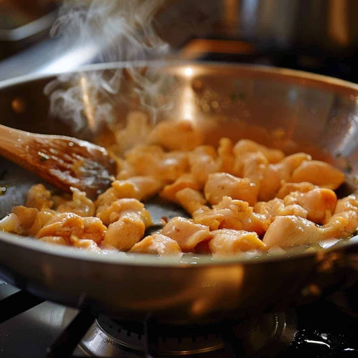 Chicken cooking in pan 
