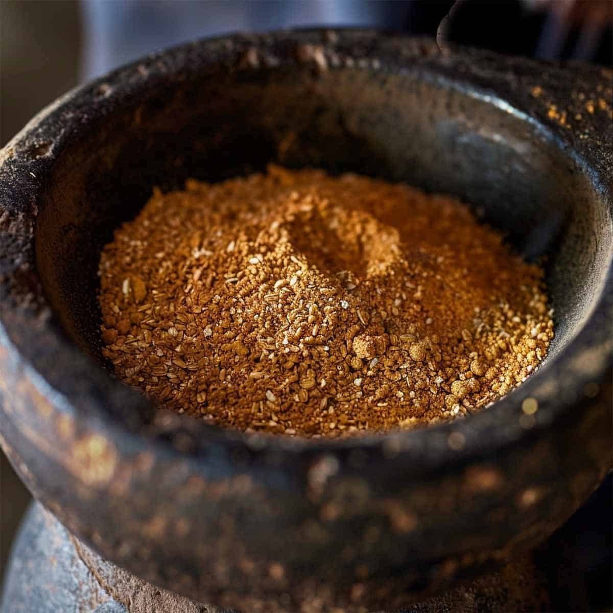  Roasted Rice Powder (Khao Khua) in a mortar 