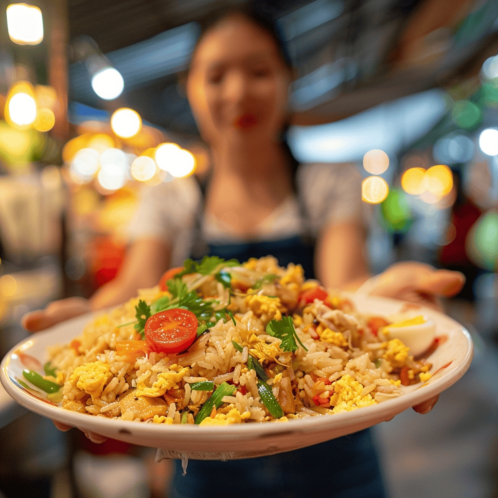 Thai woan serving A bowl of Thai Chicken Fried Rice (Khao Pad Gai) 