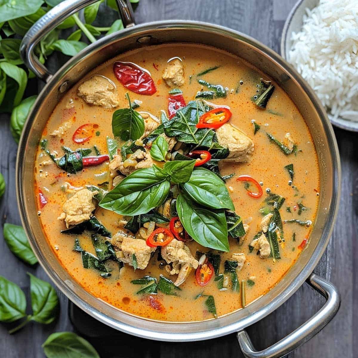 Thai Shrimp Green Curry simmering in a large pot