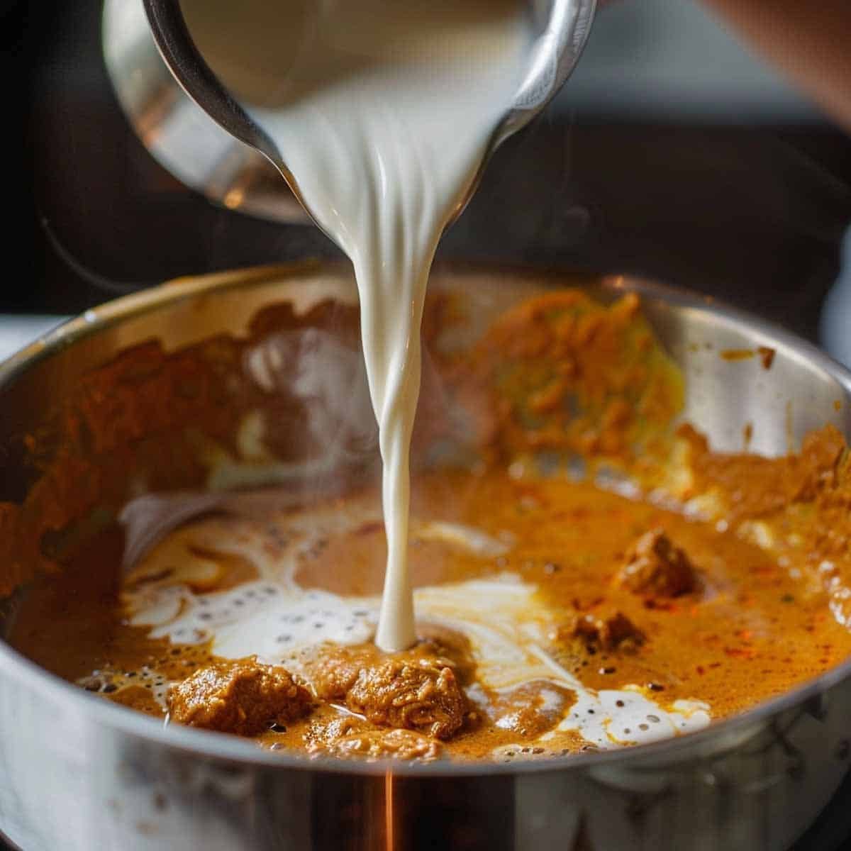 adding coconut milk to Red Curry paste