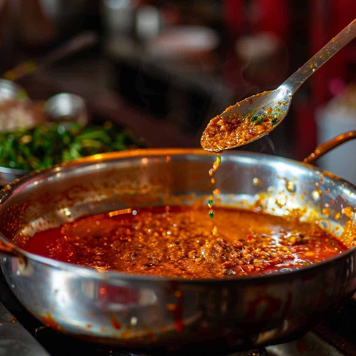 Heating oil in a pan, stirring Panang curry paste for 2-3 minutes until fragrant and darker, creating a robust, aromatic curry foundation