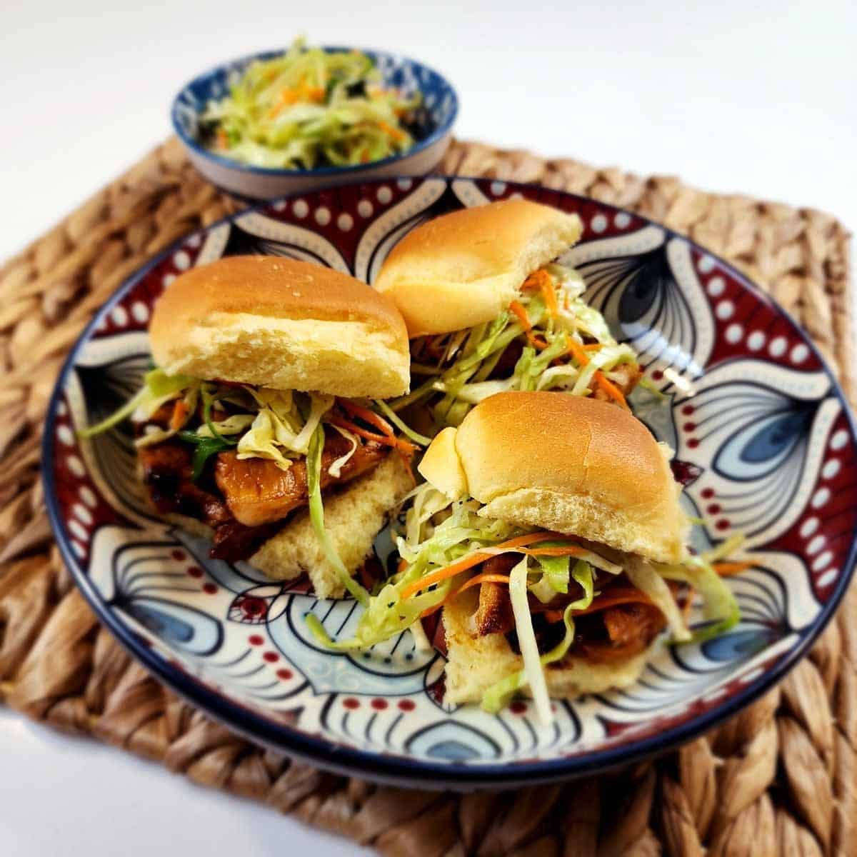 Thai Fusion Pok pork sliders with coleslaw  