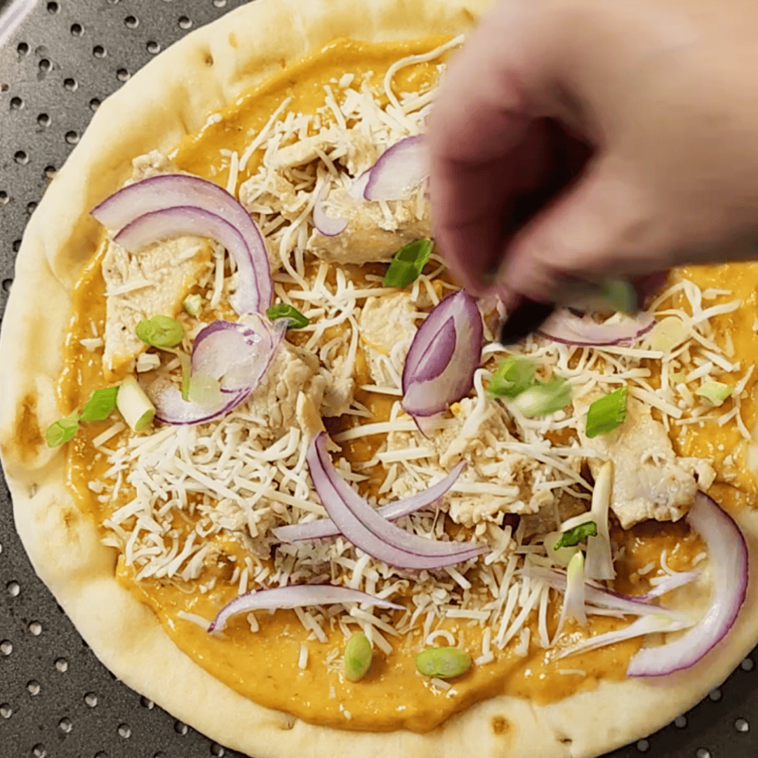 assembling the Thai fusion flat bread