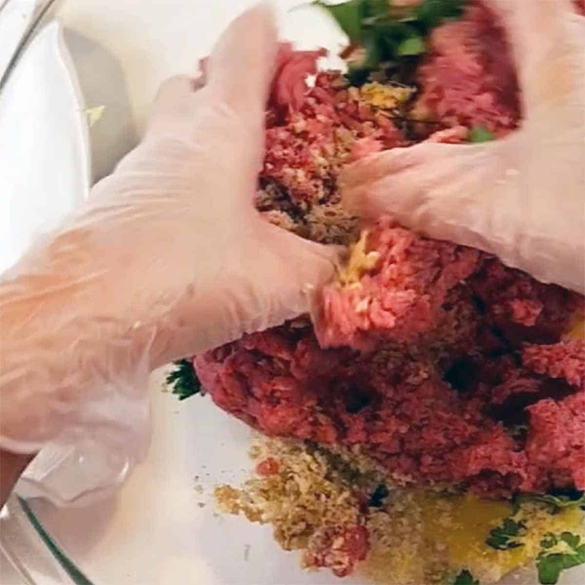 Mixing ingredients by hand 