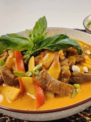 Thai Beef Red Curry with bowl of rice