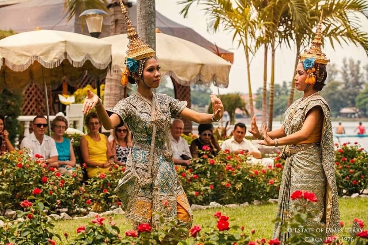 Thailand vintage photos of traditional Thai dancers in classical costume and gold headdresses, Bangkok 1967